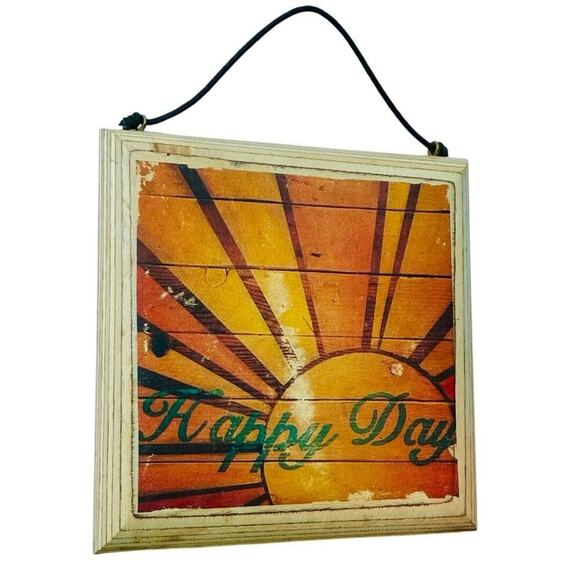 🌞 Vintage-Style “Happy Day” Wooden Wall Hanging – Rustic Sunburst Design - Picture 2 of 3